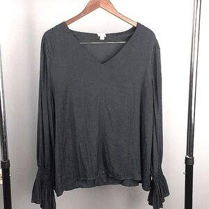 A New Day Charcoal Gray Pirate Bell Sleeve V-Neck Blouse